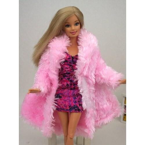 1 Pc Pink Plush Lint Coat Winter Wear Dress Snowsuit Clothing Outfit Clothes Doll Accessories For 1/6 Toy Barbie Doll