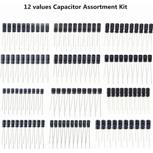120pcs 1set of 120pcs 12 values 0.22UF-470UF Aluminum Electrolytic Capacitor Assortment Kit Set Pack