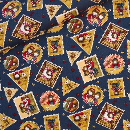 140cmx50cm Cotton Poplin Fabric - Stamps (blue)