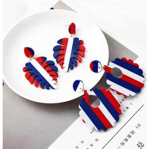 2021 New American Independence Day Earrings Red, White and Blue Striped Acrylic Star Heart Drop Earrings For Women Eardrop