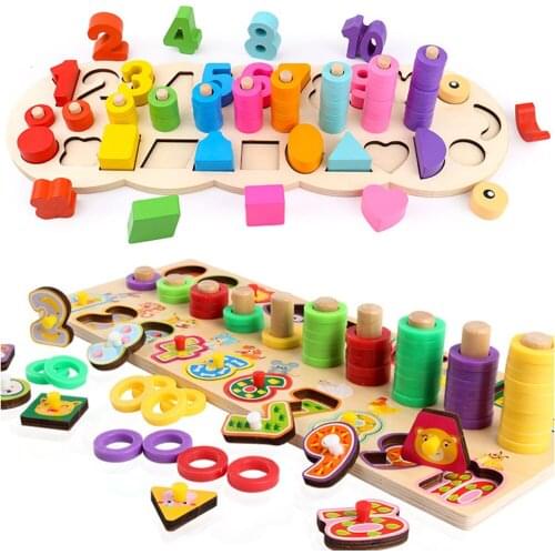 3In1 Montessori Math Toys Digital Shape Pairing Learning Preschool Counting Board Kids Educational Wooden Toys for Children Gift