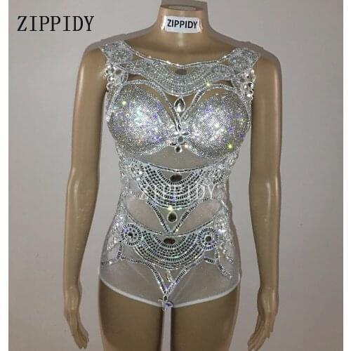 3 Colors Fashion Sparkly Crystals Bodysuit Tail Outfit Bright Rhinestones Costume Female Singer Birthday Stage Wear Set