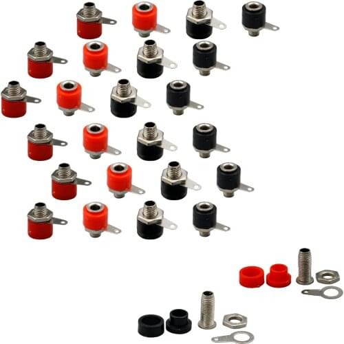 50Pcs 4mm Banana Panel Socket Test Probe Binding Post Nut Plug Jack Connector Red and Black Each 25