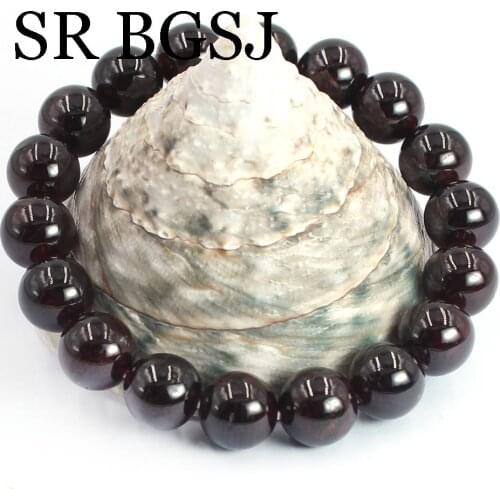 Free Shipping 11-12mm Natural Garnet Gems Adjustable Stretchy Women Female Jewelry Bracelet 7.5inch