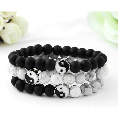 Distance Bracelet Classic Natural Stone White and Black Yin Yang Taichi Beaded Bracelets for Men Women Best Friend Jewelry Gifts