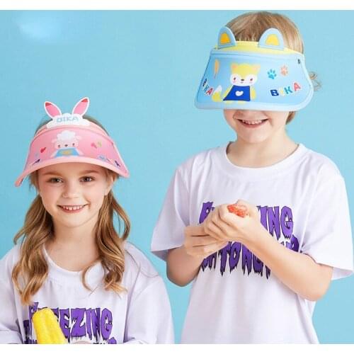 Childrens Sun Hat Cartoon Animals Summer UV Protection Empty Top Hat Boys Girls Children Big Brim Sunhat Ice Sleeve Set 2-12T