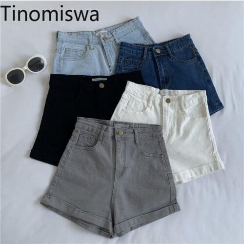 Tinomiswa Skinny Denim Shorts Solid High Waist Zipper Jeans Shorts Women Summer 2021 Korean Washed Sexy Bottoms Femme A2495