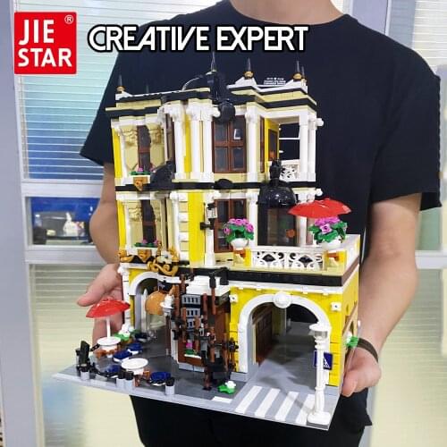 JIESTAR Creatoring Expert Ideas Street View The Tea Shop Moc Bricks Modular House Building Blocks Model Toys Parisian Restaurant