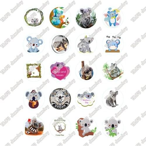 40pcs/lot 10mm 12mm 14mm 16mm Round Cartoon Australian Koala Glass Cabochon for DIY Jewelry Making Findings & Components T054
