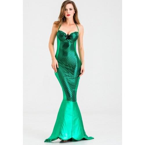 Hot selling adult girl female princess Womens Halloween Costume Set Cosplay Fancy Party Sexy Mermaid Long Maxi Dress