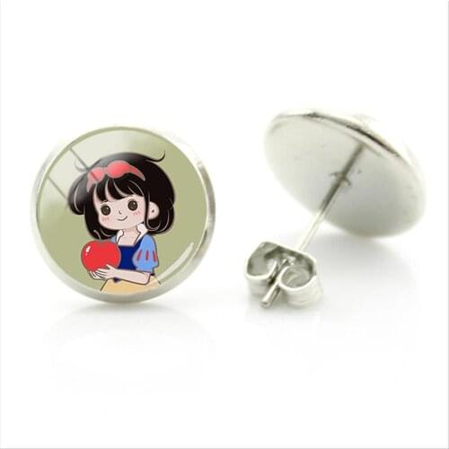 Disney Cute Snow White Fashion Simple Earrings Trend Fashion Style Earrings Glass Cabochon Jewelry For Girlfriend Jewelry