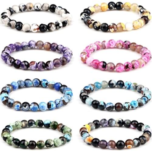 Fashion 8mm Natural Stone Beads Elastic Bracelet Hematite Strand Bracelet&Bangles Natural Healing Yoga Pulsera Men Women Jewelry