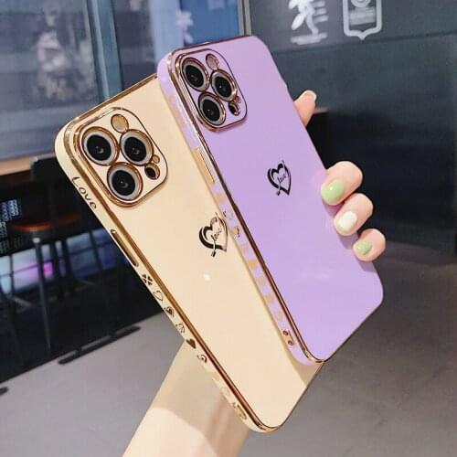 Korean Fashion Plating Love Heart Case For iPhone 12 Mini 11 Pro XS Max XR X 7 8 Plus SE Shockproof Electroplated Silicone Cover