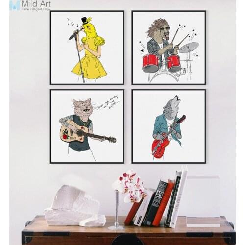 Fashion Rock Hipster Animal Head Horse Wolf Vintage Retro Poster Prints Wall Art Picture Home Bar Decor Canvas Painting Custom