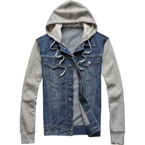 Mens Boys Classic Denim Hooded Jean Jacket Coat Detachable Cap Tops Outwear Leisure Fashion Trend 2020 Hot Sale Long-Sleeved