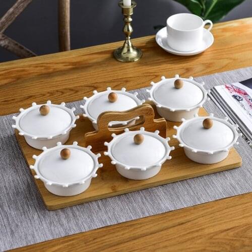 Nordic Art Ceramicfruit Platter Set with Lid Modernminimalist Living Room Dining Table Snacks Dried Fruit Dessert Plate Candyjar
