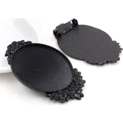 New Fashion 5pcs 30x40mm Inner Size Black Plated Pin Brooch Flower Style Base Setting Pendant (B3-17)