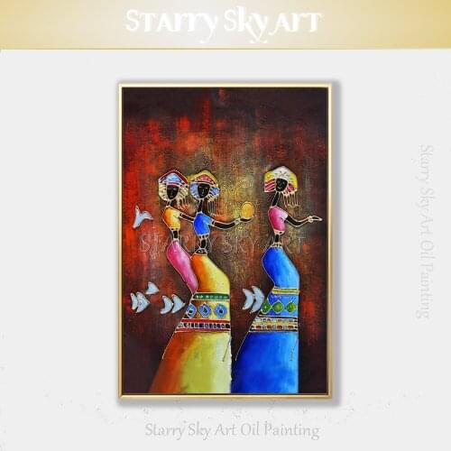New Arrivals Hand-painted African Portraits Acrylic Painting Beautiful African National Costumes and People Dancing Painting
