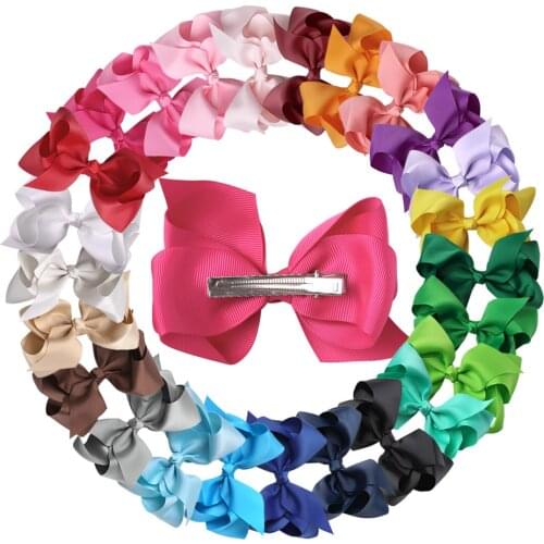 2017 New 25colors 4inch Grosgrain Ribbon Ribbon Hair Bows with Clip for Kids Hair Accessories Hair Bows 25pcs/lot