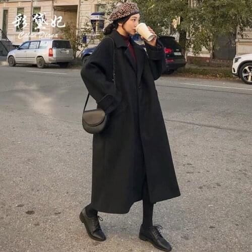 Autumn Winter Black Long Woolen Coat For Women 2020 Warm Ladies Women Coats And Jackets Winter Overcoat Women