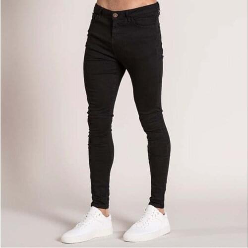 Autumn Mens Jeans Elastic Skinny Solid Color Stretch Pencil Pants Slim Fit Denim Jeans Jogging Streetwear Cowboy Casual Trousers