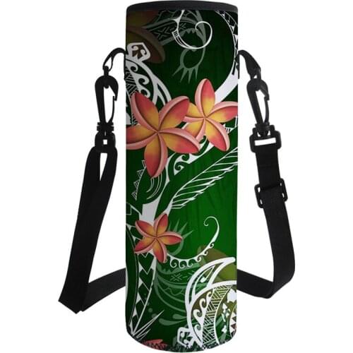 Hawaii Turtle Plumeria Print Water Bottle Carrier Insulated Cover Neoprene 1000ML Holder Strap Pouch Outdoor Thermos Cup Bag
