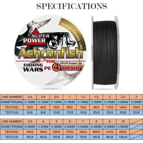 Braided line 4 strands fishing all 100M 300M super pe fishing product 6-100LB test black color 0.1 0.2 0.3 0.4 0.5 0.55mm wire