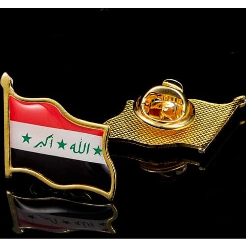 Iraq Patriotism Gold Plated Waving Colorful National Flag Lapel Safety Pins 19 x 21mm