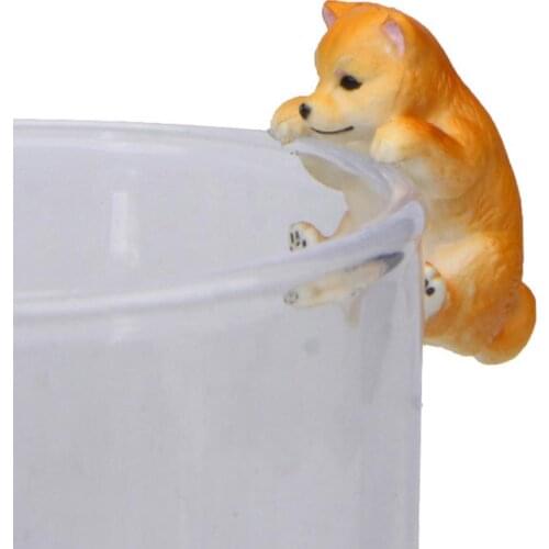 Lifelike Mini Shiba Dog Animal Figurine Hanging Cup Rim DIY Landscape Ornament 2020