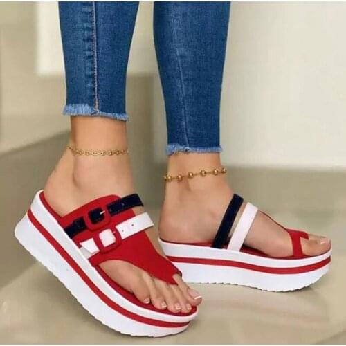 Women Shoes Fashion High Heels Sandals Summer Walking Beach Buckle Thick Sole Clip Toe Big Size Sandals Ladies Platform Slippers