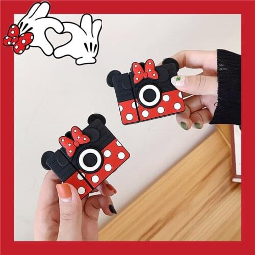Disney Minnie Mouse Cartoon Camera Silicone Case for Airpods 1 2 Pro Protective Bluetooth Wireless Earphone Charging Cover