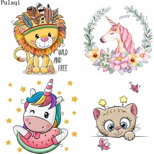 Pulaqi Cute Iron-on Transfers Kids Iron On Patches Heat Vinyl Transfer For Clothes Printed Thermal Sticker Washable DIY Badges