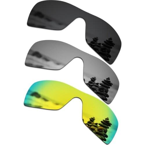SmartVLT 3 Pieces Polarized Sunglasses Replacement Lenses for Oakley Batwolf Stealth Black and Silver Titanium and 24K Gold