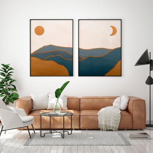 Sun and Moon Art Print Modern Poster Boho Landscape Canvas Painting Wall Art Picture Bedroom Living Room Interior Home Decor
