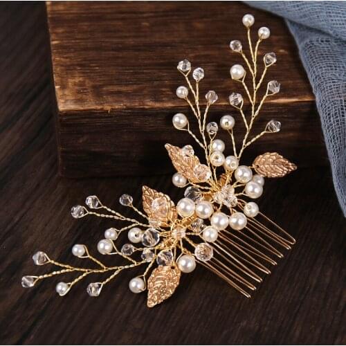 Hair Jewelry Crystal Leaf Rhinestone Ornaments Wedding Bride Headdress Flower Hair Comb