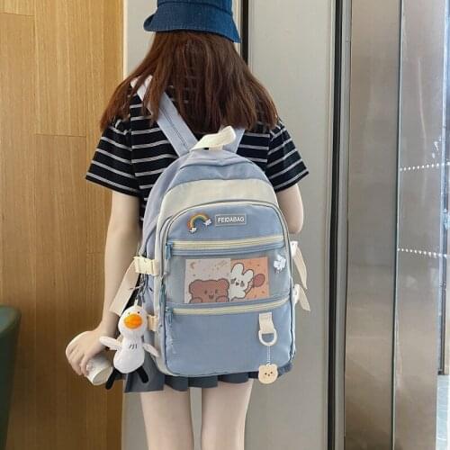 2021Women Waterproof Cute Backpack Nylon Female Harajuku School Bag College Lady Kawaii Backpacks Fashion Book Girl Bags Student