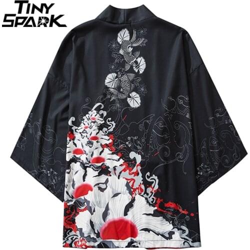 Japanese Kimono Jacket Ukiyoe Koi Fish Print Harajuku 2020 Hip Hop Men Japan Streetwear Jacket Summer Thin Clothing Loose Kimono