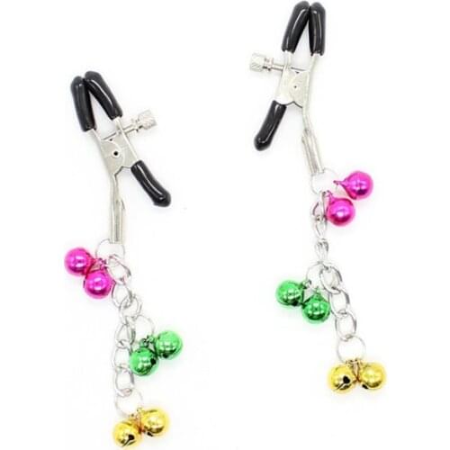 Custom-made Fun Breast Clip 6 Bell Iron Chain Clip Breast Toy Female Appliance Silicone Clip