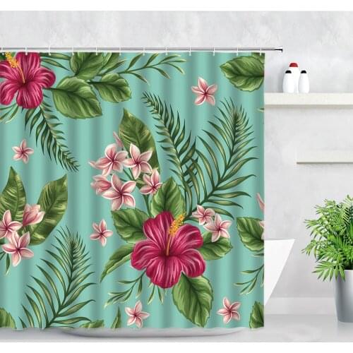 Tropical Plant Floral Shower Curtains Flowers Green Leaf Printed Waterproof Bathtub Decor Screen With Hooks Bathroom Curtain Set