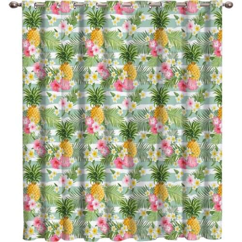 Pineapple and Tropical Flower Background Window Curtains Dark Living Room Decor Bathroom Kitchen Indoor Drapes Fabric Decor