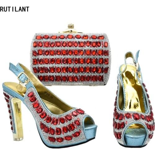 Ladies Italian Shoes and Bag Set Decorated with Rhinestone Luxury Women Shoes for Wedding High Heel African Women Shoes Bags Set