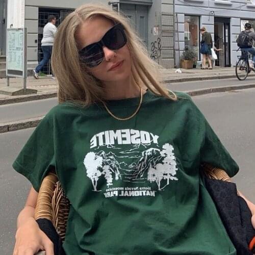 Cotton O Neck Pullover Short Sleeve T Shirt Women Letter Print Loose Causal Tees Vintage ROCK Classic Graphic Punk Oversize Tops