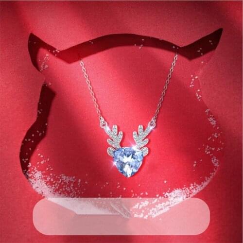 Shining Crystal Deer Pendant Women Choker Necklaces Silver Plated Necklace Girls Chain Clavicle Accessories Charm Lady Bijou