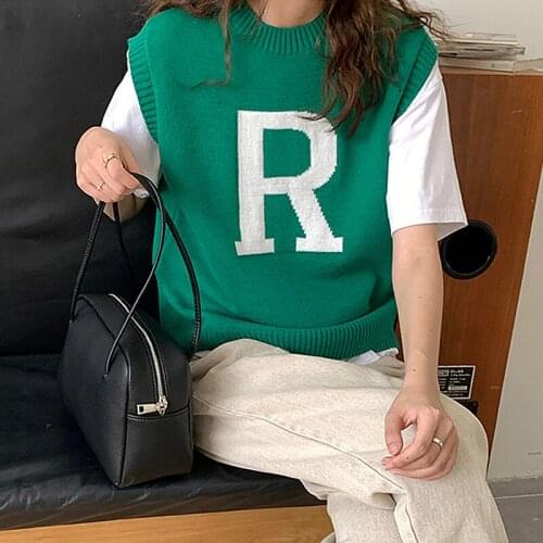 Vintage Letters Sweater Vest Women Spring Autumn O Neck Knitted Vest Streetwear Sleeveless Tops Jecket Chaleco Mujer