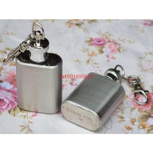100pcs/lot Fedex DHL Free Shipping Laser Welding 1 ounce 1oz stainless steel mini hip flask With keychain