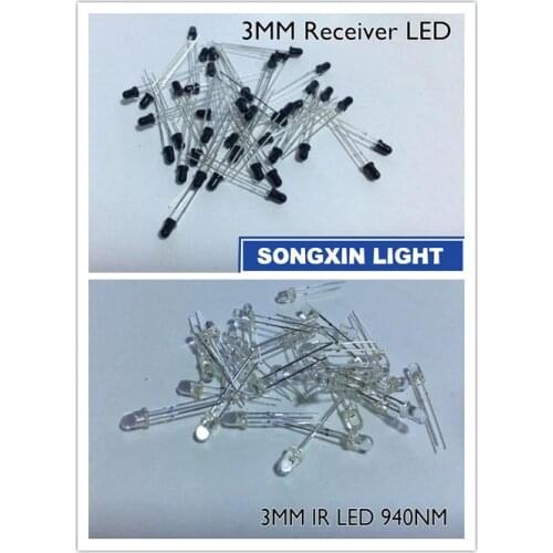 1000pcs/lot LED 3mm 940nm IR Infrared Emitting & Receiving Diode Round Tube Light Each 500pcs