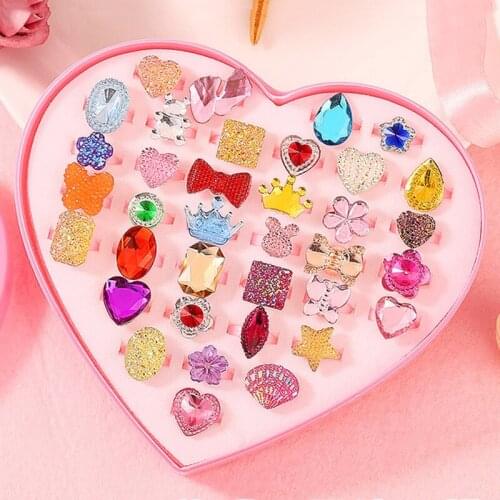36pcs Shiny Adjustable Diamond Rings With Box Fixed Style For Girls Perfect Gift