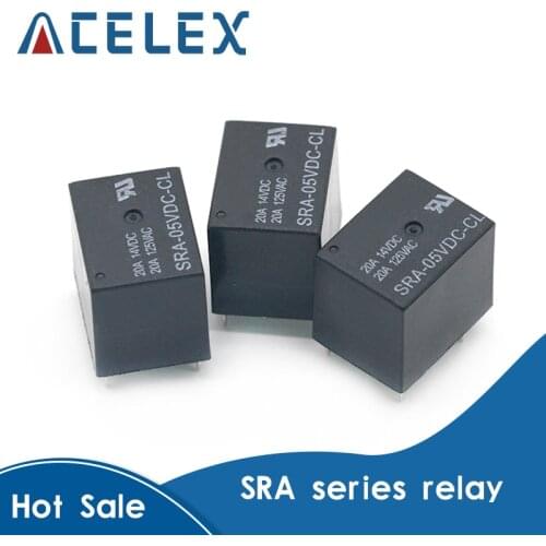 5Pcs 5V 12V 24V 20A DC Power Relay SRA-05VDC-CL SRA-12VDC-CL SRA-24VDC-CL 5Pin PCB Type In stock Black Automobile relay