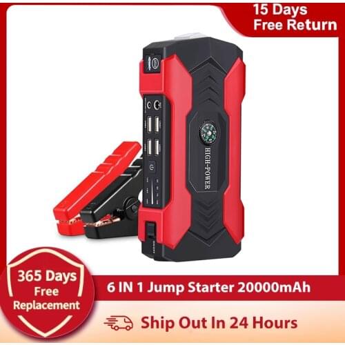 6 In 1 Car Jump Starter 20000mAh Power Bank Portable Car Battery Booster Charger 12V Starting Device Petrol Diesel Car Starter
