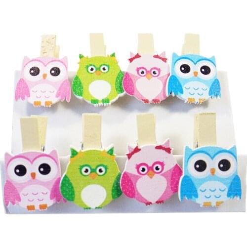 8 Pcs/lot Lovely Owl Cartoon Wooden Clip Peg Pin Creative Decorative Clothespins Home Organization Crafts Wooden Postcard Clips